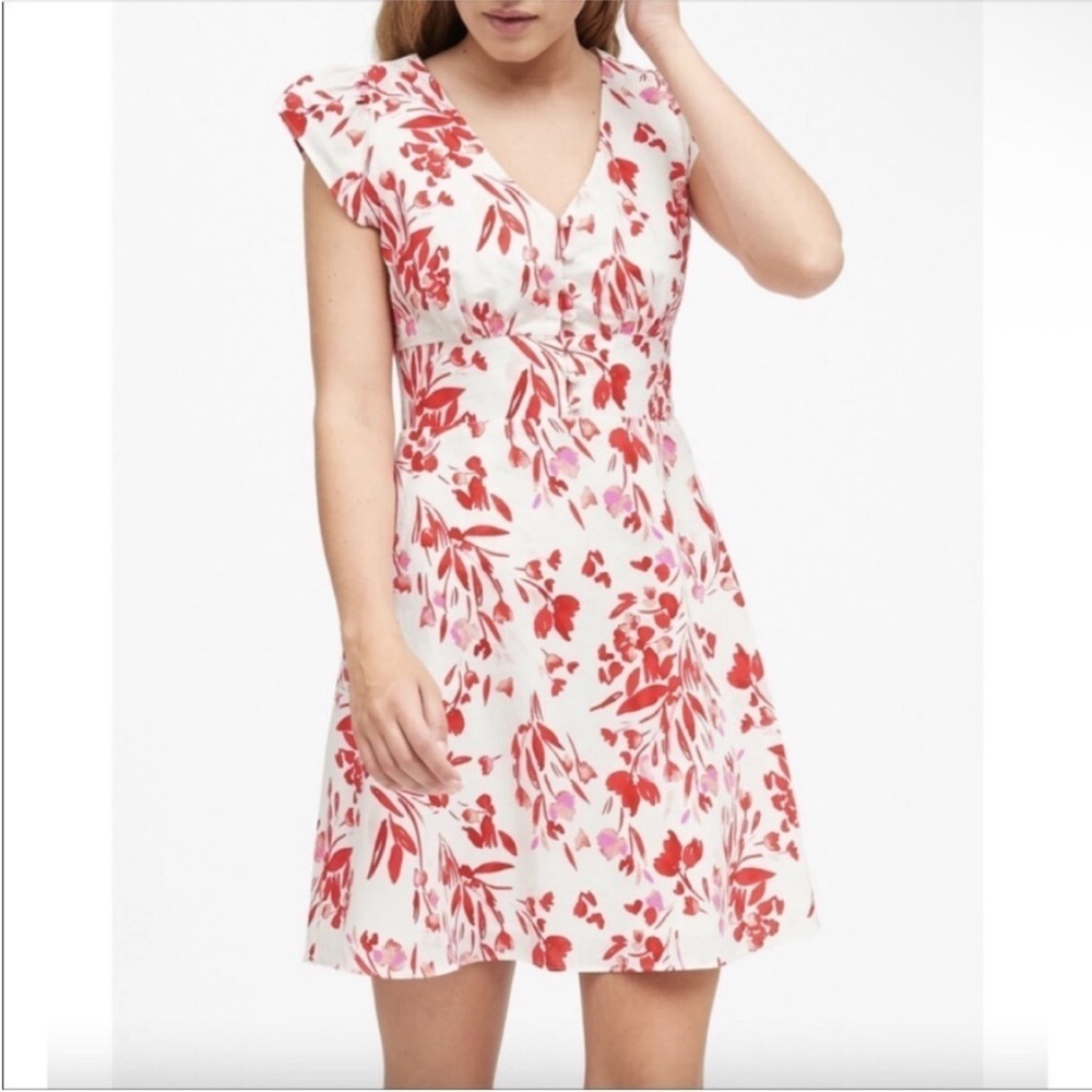 Banana Republic NWT Spring Coral Floral Linen Cotton Mini Dress